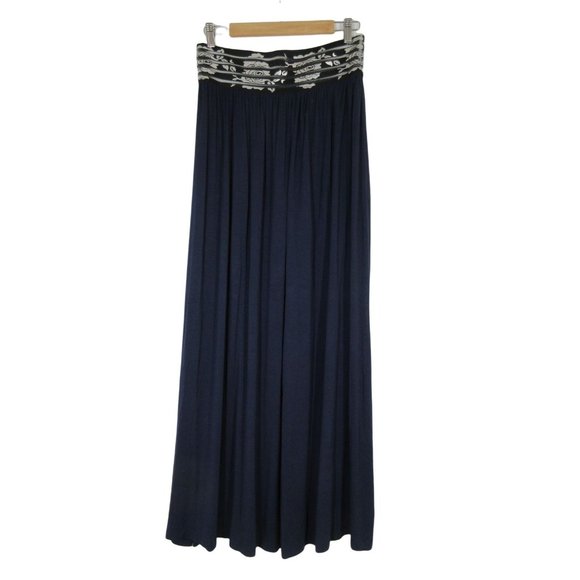 Moa wide elastic waist band navy maxi skirt - Picture 2 of 10